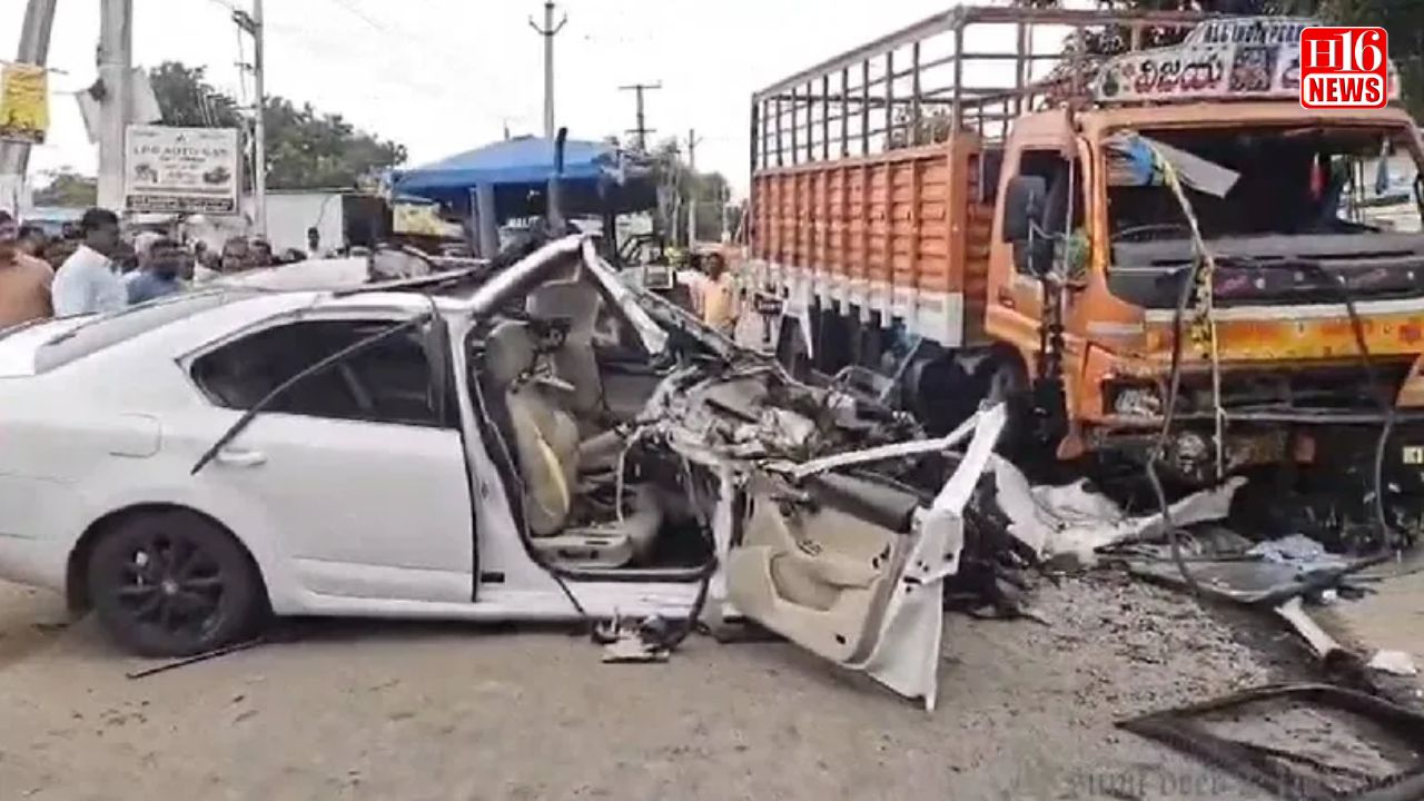 Three students killed in car-truck head-on collision at Hayathnagar